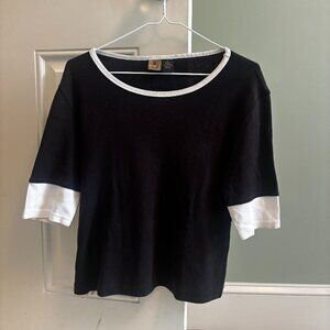 Rafaella Sport 100% Cotton Black Top w/ White Trim 3/4 length Sleeves Size M